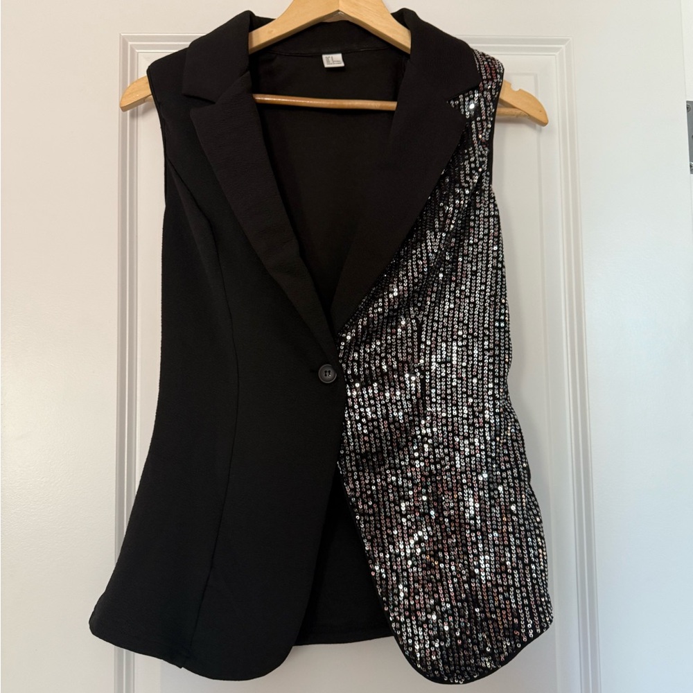 Black and Silver Women's Blazer Vest